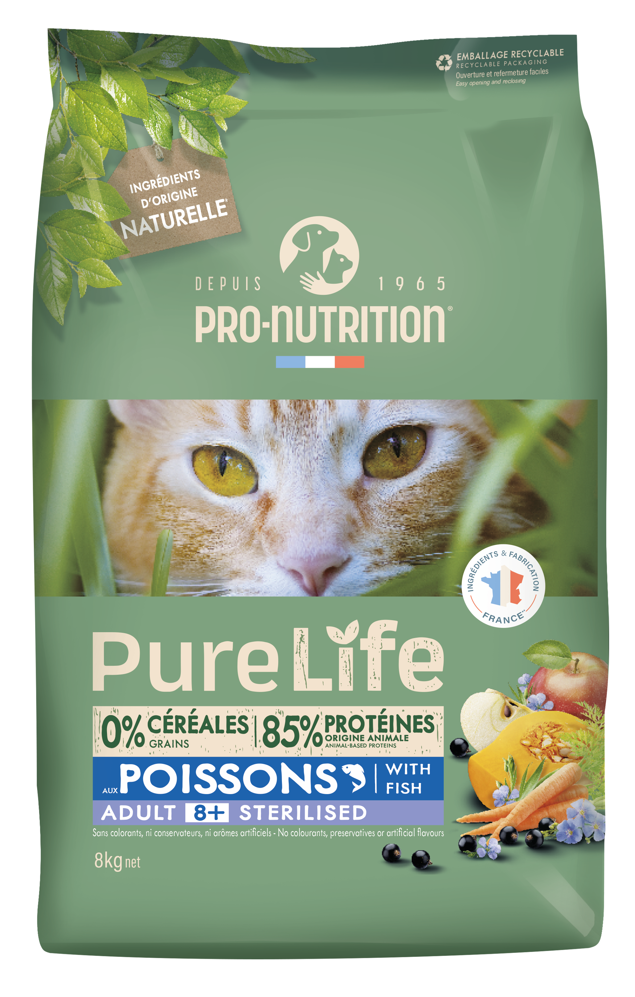Сухой корм для кошек NEW Pro-Nutrition Pure Life Sterilized 8+ With Fish (8кг)